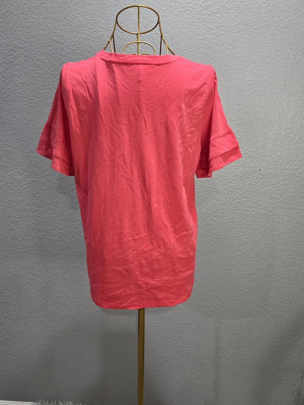 Michael Kors Bright Coral Short Ruffle Sleeve Tee